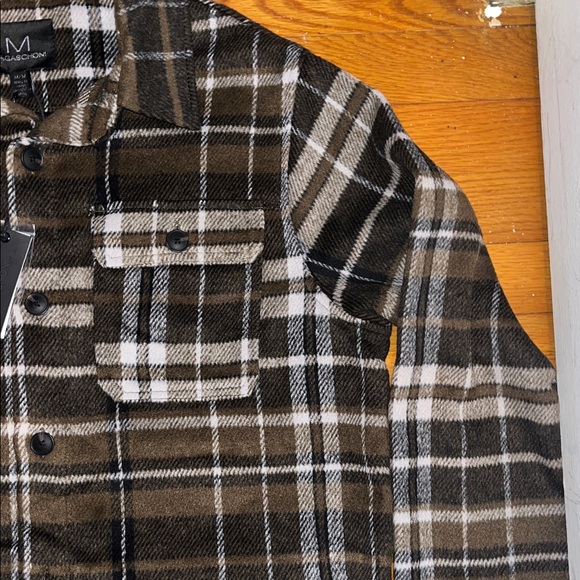 Magaschoni Men's Plaid Shirt Jacket - Black and Brown - Picture 4 of 10